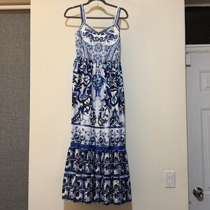 Commense | Blue Patterned Maxi Dress M
